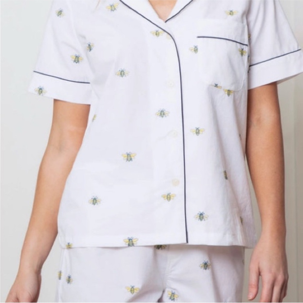 Anthropologie Printfresh Women's White Bee Print Pajama short Set